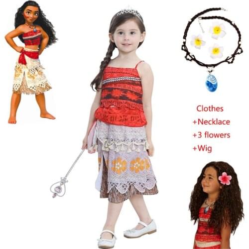 New Summer Moana Dress for Girls Vaiana Princess Dresses Kids Party Cosplay Costumes with Wig Children Clothing set girl Clothes