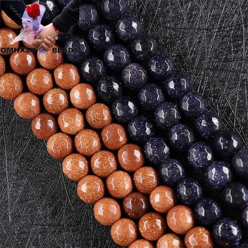 OMH Z59 4 6 8 10 12 14mm Polished Jewelry DIY Making Bracelet Necklace Round Blue Golden Sand Natural Stone Loose Spacer Beads