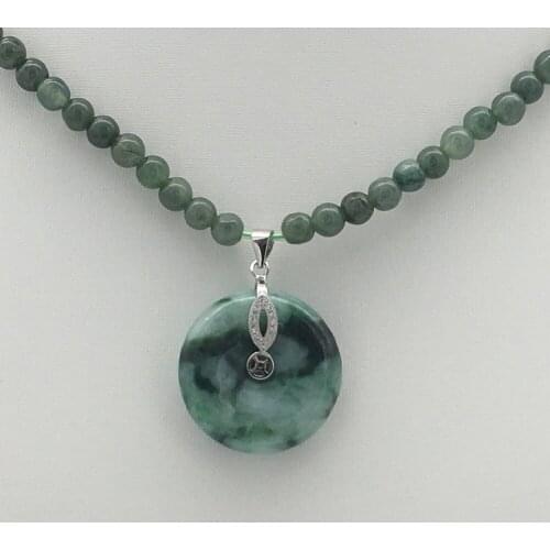 Wholesale new natural stone 100% AA Flat buckle Dark green pendant necklace good luck Tibetan silver 19inches