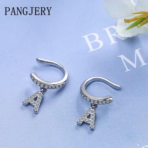 PANGJERY 925 Sterling Silver Clip Earrings for Women Fashion Creative Sparkling Micro Inlaid Zircon Letter Party Jewelry Gifts