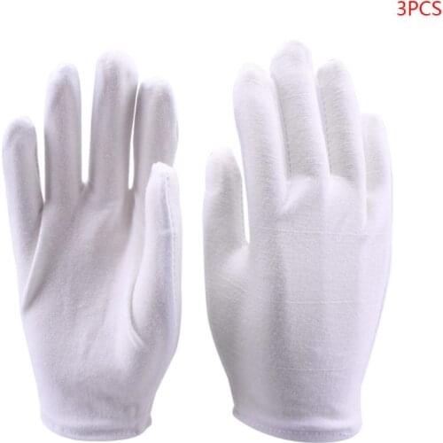 3 Pairs White Cotton Gloves Coin Gloves for Women Men Dry Hands Serving Archival Cleaning Jewelry Silver Inspection