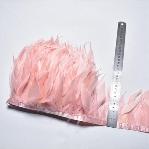 Wholesale Shell Pink Chicken feathers trims 5-10yard/lot 10-15 cm needlework DIY feathers for crafts wedding decoration plumas