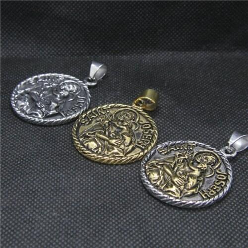 3 Color USA SAINT JOSEPH Pendant 316L Stainless Steel Fashion Round Biker Pendant