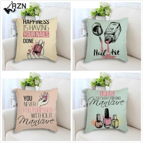 Modern Cotton Linen Cushion Cover Nail Polish Quotes Nordic Posters Pop Art Print Cushion for Sofa Throw Pillow Case 45x45cm