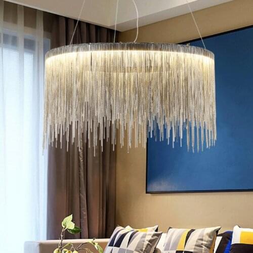 Post-modern tassel creative iron chain LED pendant light fixture nordic brief home decor dining room circle pendant lamp