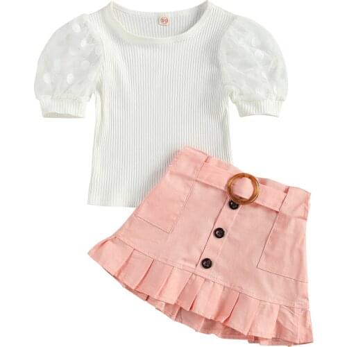 Ma&Baby 18M-6Y Summer Toddler Kid Child Girls Clothes Set Lace Knitted T shirt Tops Ruffles Skirts Outfits Children Costumes