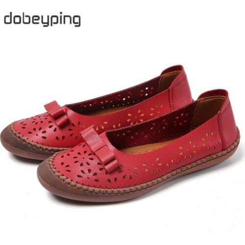 Cut Outs Womens Summer Shoes Genuine Leather Woman Flat Loafers Slip On Breathable Female Sneakers Moccasins Ladies Hollow Shoe