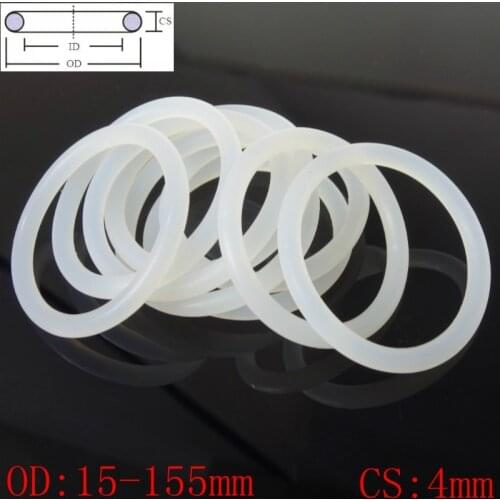 White Food Grade Silicon Rubber O-Ring Seals Washer Cross Section 4mm OD 15-155mm