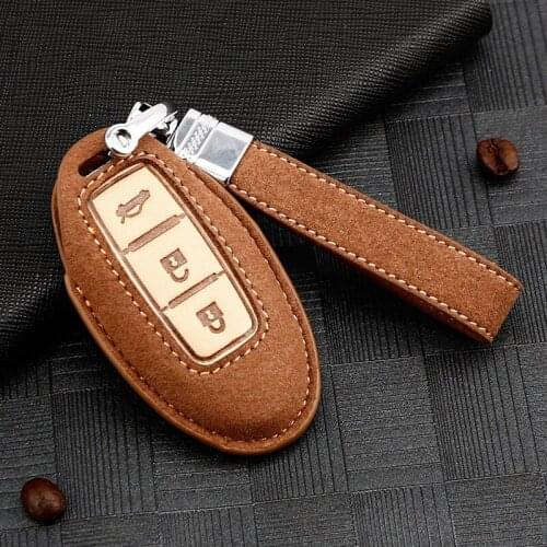 Suede Leather Car Key Case Cover For Nissan Tidda Livida X-Trail T31 T32 Qashqai March Juke Pathfinder Note GTR Keychain Holder