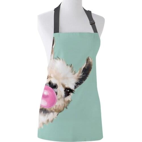 Bubble Gum Sneaky Llama in Green Adjustable Apron Cooking Kitchen Restaurant Bar Chef Bib Unisex Canvas Aprons for Women Men Kid