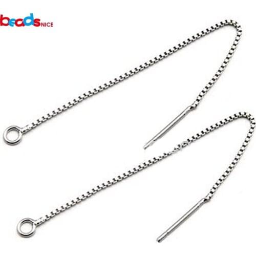 Beadsnice women fashion jewelry 925 sterling silver long chain earrings stud findings 49X1mm hole 2mm post earrings ID 29459