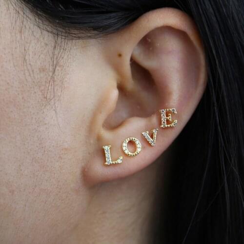 2021 New Exquisite Mini 100% 925 Sterling Silver Alphabet Stud Earrings For Women Ladies 5A Cz A-Z Initial 26 Letters Studs