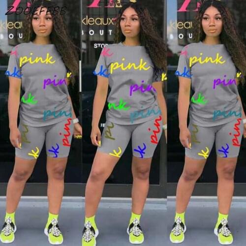 ZOOEFFBB Sexy Pink Tracksuit Two Piece Set for Women Summer Clothes Tshirt and Shorts Vacation Outfits Lounge Wear Matching Sets