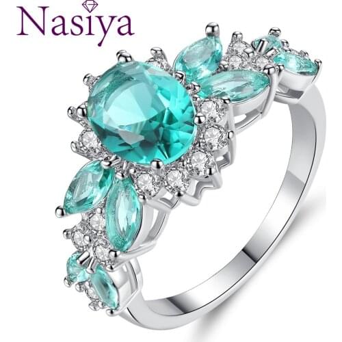 Womens 925 Silver Creative Fashion Zircon Ring With Oval Cut AAAAA Royal Green Blue Shining Luxury Ring Wedding Party Jewelry