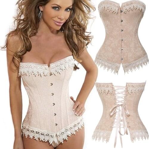 Sexy Corset Boned for Women Overbust Lace Bustier Floral Top Adjustable Vintage Basques Plus Size Slimming Bridal Lingerie