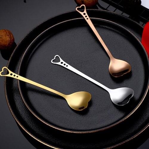 1PC Stainless Steel Heart Shape Coffee Spoon Kitchen Accessories Dessert Sugar Stirring Spoons Teaspoon Dinnerware