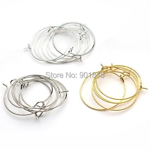 100pcs/lot 25mm silver/gold/rhodium Earring clips ladies round loop hoop circle earrings wire hooks diy jewelry material F2399