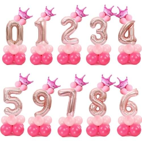 17pcs/set 32inch Rose Gold Number Foil Balloons Wedding Air Ballon Helium Balloon Happy Birthday Party Decoration Supplies Balon