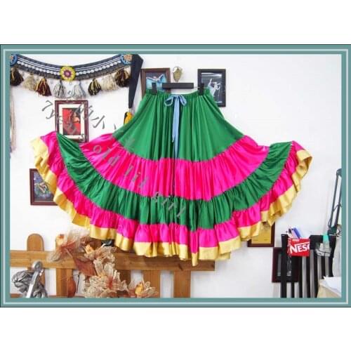 20 Yard 4 Tiered Satin Skirt Belly Dance GYPSY Rock Tribal Flamenco 9EX47
