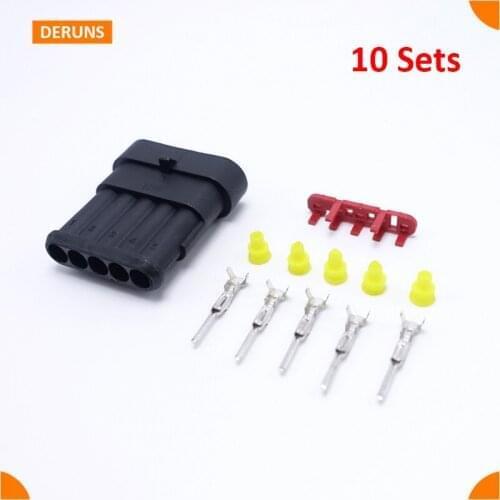 5Pin 10Sets Male Sealed Automotive Car Parts Wire Connector Plug AMP 282107-1