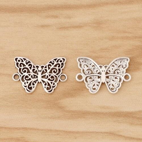 50 Pieces Tibetan Silver Butterfly Connector Charms for Bracelet Jewellery Making Accessories 20x14mm