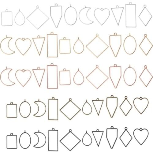 50Pcs Assorted Geometric Hollow Frame Trays Open Bezel Pendant Resin Molds DIY Pressed Flower Frame Jewelry Findings