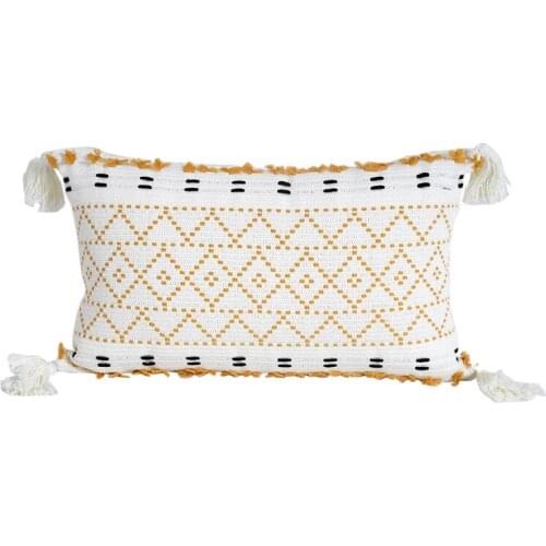 Promotion! Boho Throw Pillow Covers Natural Cotton Hand-Woven Tufted Tassel Decorative Lumbar Pillowcase for Sofa Bed Farmhouse