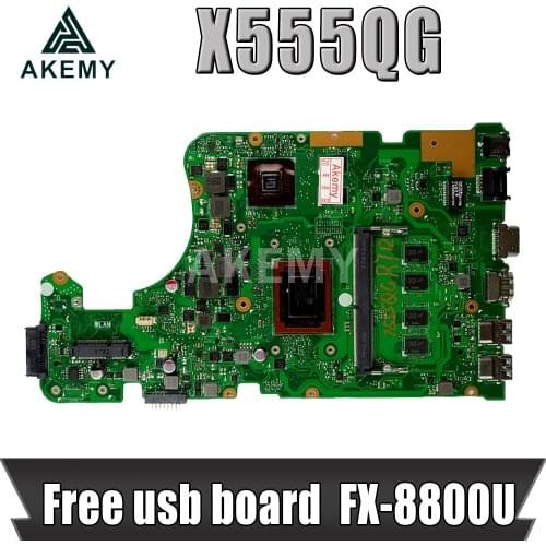 Akemy For Asus A555Q X555QG X555BP X555B laptop motherboard A9 CPU CPU 8GB RAM 2GB graphic Mainboard