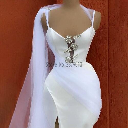 Elegant Ivory Mermaid Satin Evening Dresses Spaghetti Straps Split Floor Length Long Evening Gowns Simple Formal Dress