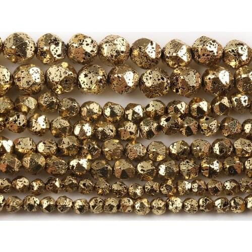 Natural Stone Bronze Volcanic Lava Faceted Beads for Jewelry Making DIY Charm Bracelet Necklace Accessories Minerals Spacer Bead