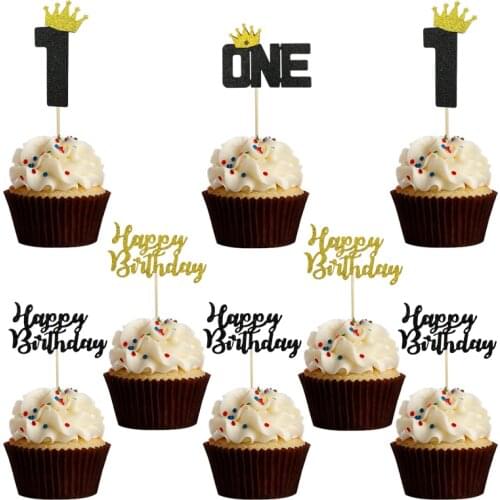 Chicinlife 10Pcs 1st Birthday Cupcake Toppers Happy Birthday Party Decor Baby Shower KIds 1 Year Old Anniversary Cake Supplies