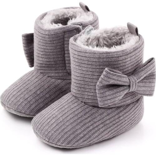 2021 Baby Autumn Winter Boots Baby Girl Boys Winter Warm Shoes Solid Fashion Toddler Bowknot First Walkers Kid Shoes 0-18M