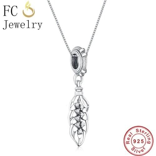 FC Jewelry 925 Sterling Silver Wheat Feather Clear Zirconia Crystal Pendants & Necklaces Women Femme Girl Chain Choker Trinket