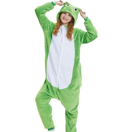Flannel Frog Kigurumi For Adults Animal Onesie Men Jumpsuit Carnival Pajamas For Women Suit Sleepwear Halloween Cosplay Costume