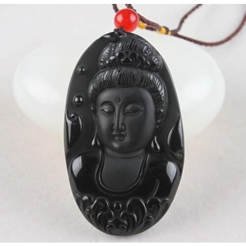Elaborate Chinese collection black jade Goddess of mercy head pendant
