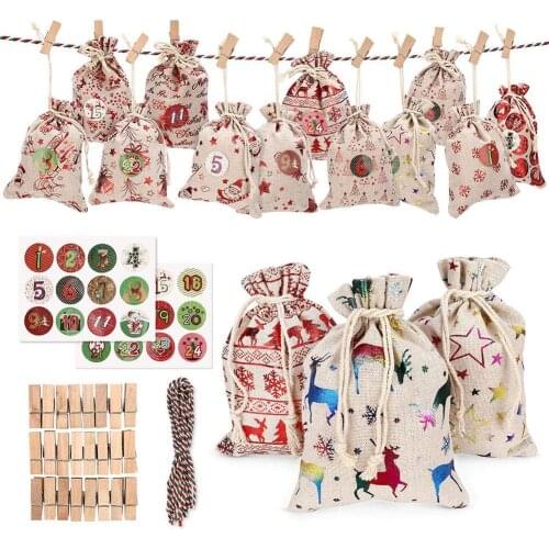 Calendar Paper Bags Pouch Advent Calendar for Filling Reusable Candy Cookie Bread Storage Bag 1-24 Numbers Stickers