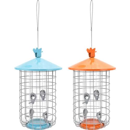 Squirrel Proof Bird Feeder Cage Metal Hanging Bird Feeder with Flip Lid Hanging Rope for Outdoor Bird Accessories