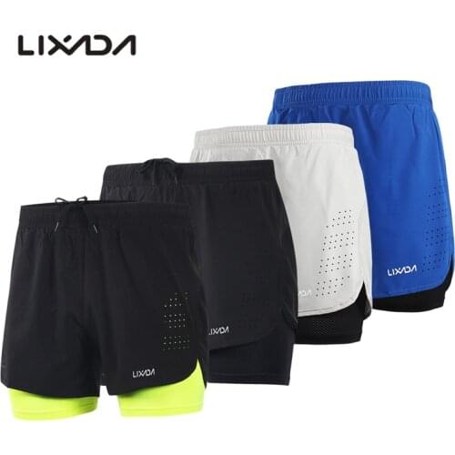 Lixada Quick Drying Shorts Men Sport Running Gym Mens Sports Shorts with Longer Liner Fitness Training Exercise Shorts Jogging