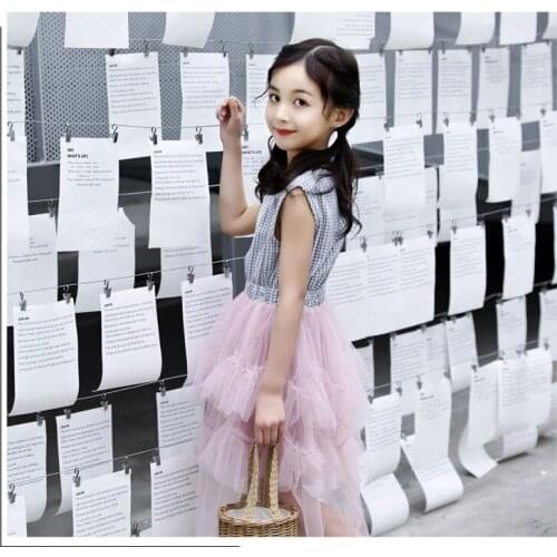 Fashion childrens clothing explosions childrens summer stitching mesh princess dress big childrens dress