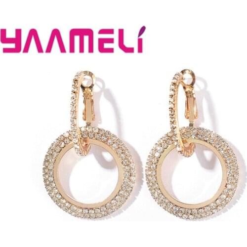 Cubic Zircon Fashion Ladies Loop Earring Round Circle Micro Pave Crystal Large 925 Sterling Silver Hoop Earrings For Women