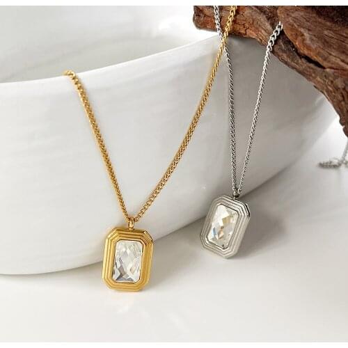 Monlansher Geometric Glass Crystal Pendant Necklace Gold Silver Color Stainless Steel Chain Necklaces Fashion Necklaces Jewelry