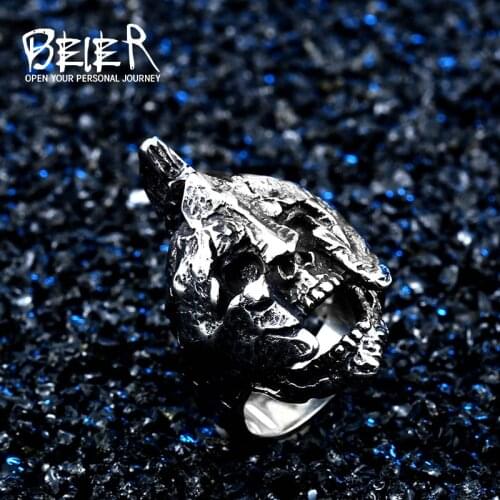 Beier new store 2018 NEW 316L Stainless Steel men ring Spartan Warrior Mask ring for Punk Biker Men ring WR8-611