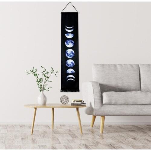 Wall Art for Home Decorations, Linen Moon Phases Tapestry, Black and White, Nine Phases of The Full Growth Cycle of The Moon