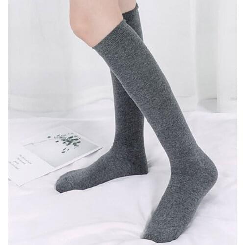 Solid Color Knee High Cotton Socks For Women Breathable Student Mid Tube Stockings School Party Street Socks Female Knee Socks