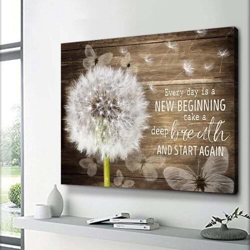 Dandelion Canvas Painting Dark Brown Wood Background Wall Art Room Posters Rustic Country Prints Wall Art For Bedroom Home Decor