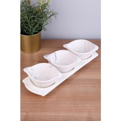 Marble Pattern 3-Piece Oval Breakfast Kitchen Mother Presentation Tray Storage Container Plate Dust Cover Spice Snack Bowl Jug G