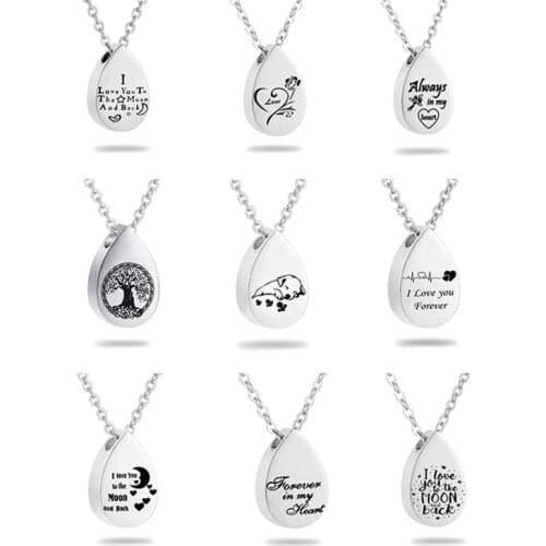 Stainless Steel Smooth Teardrop Necklace Memorial Pendant Simple Water Drop Choker For Women Fine Cremation Jewelry