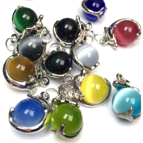 Natural Stones Cute Animal Dolphins Cat Eye Stone Small Beads Pendants for Jewelry Making DIY Necklaces Accessories 15x22mm