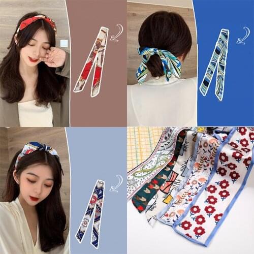 Satin Print Headbands for Women Spring Winter Scarf Dual-purpose Headband Vintage Ribbon Hair Accessories for Women Scrunchies