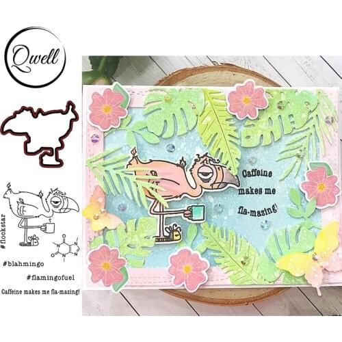 QWELL Stamps & Die Combos Amazing Caffeinated Flamingo Flockstar DIY Scrapbooking Craft Paper Cards Album Template 2020 New